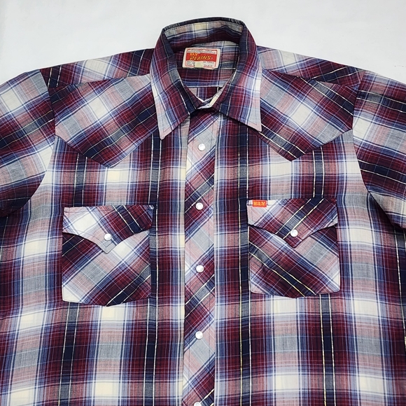 Ely Plains Vtg Western Coyboy Plaid Pearl Snap Closure Fitted XL Korean - Picture 5 of 12